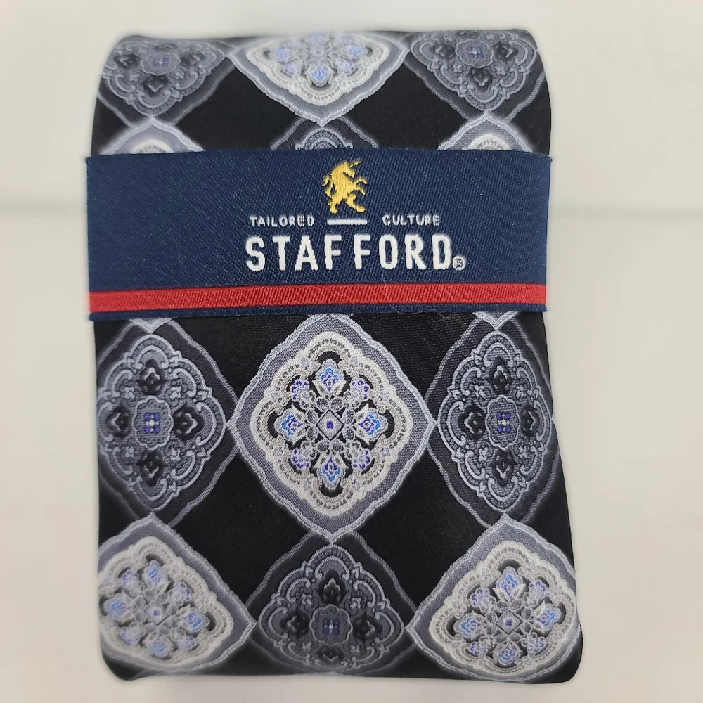 STAFFORD Silk Black &Blue Mens Neck Tie. New With Tags.